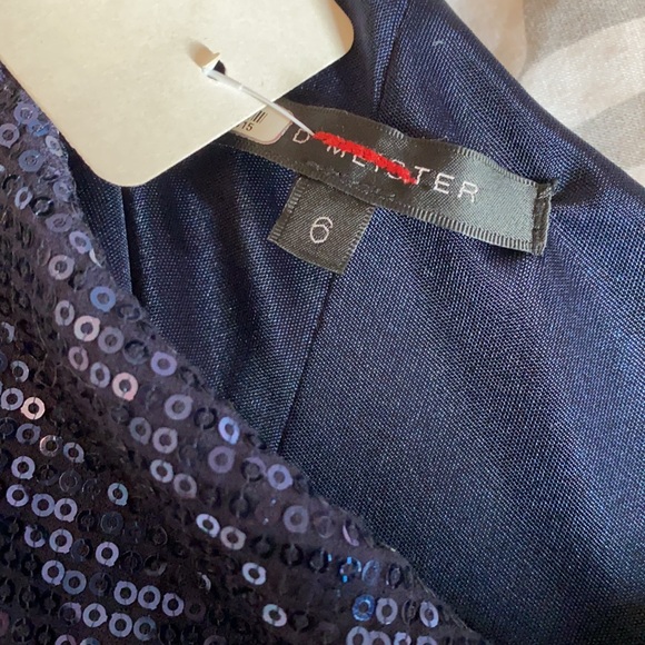 David Meister Navy Sequin One Shoulder Sultry Gown - Picture 9 of 11